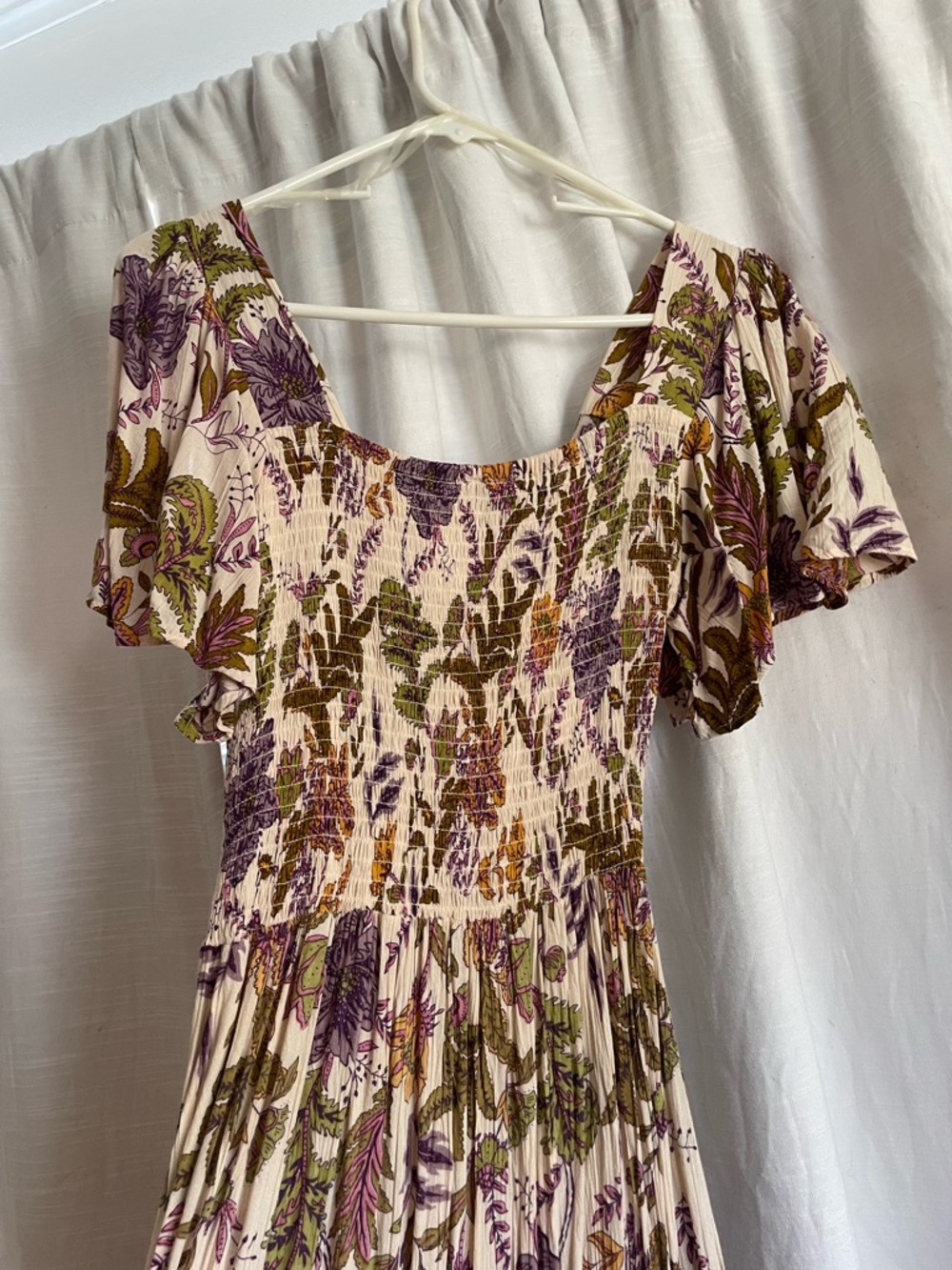 Angie Cream Maxi Dress with Purple and Olive Floral Print - Picture 3 of 5